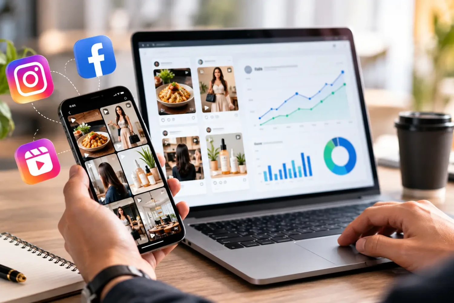Performance marketing examples showing Instagram, Facebook and social media campaign analytics