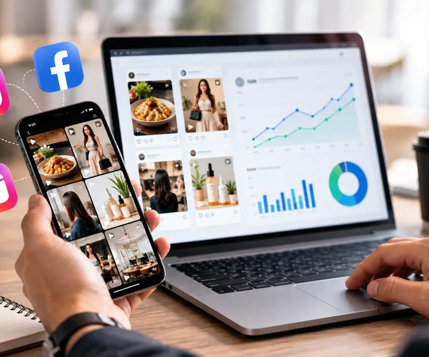 Performance marketing examples showing Instagram, Facebook and social media campaign analytics